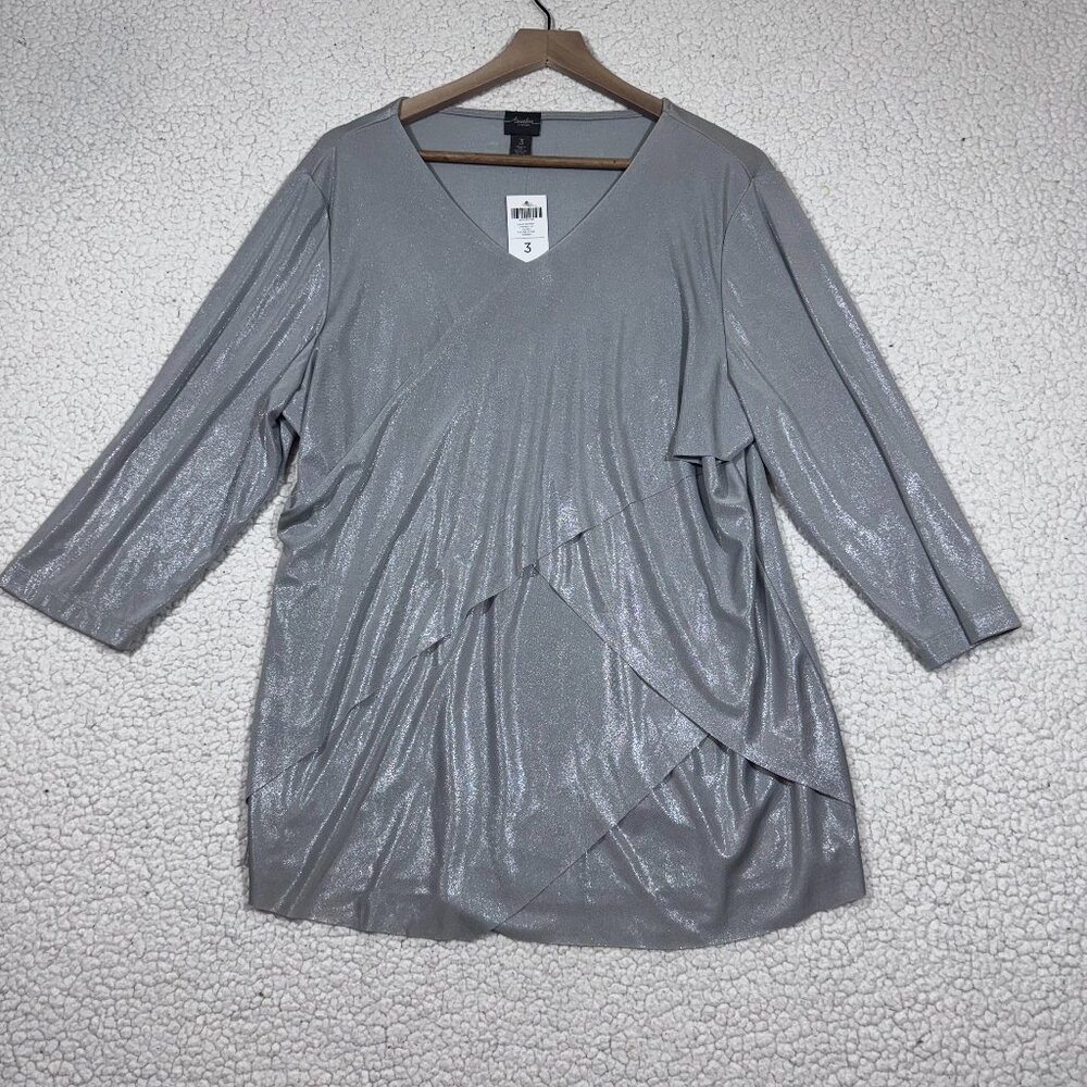Travelers by Chicos Silver Shimmer Layered Top Womens Size 3 (US XL) NEW